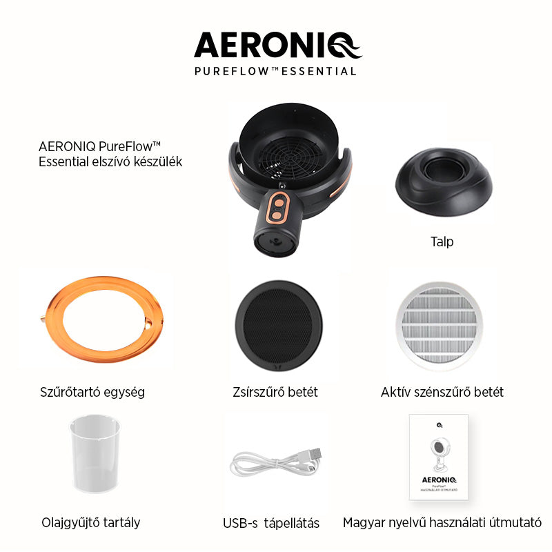 AERONIQ PureFlow™ – Kompakt konyhai elszívó (USB tápellátással), amit nem kell beszerelni.