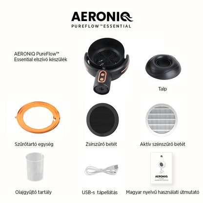 AERONIQ PureFlow™ – Kompakt konyhai elszívó (USB tápellátással), amit nem kell beszerelni.